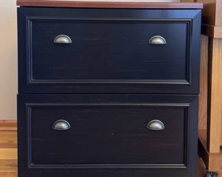 Black w/wood top filing cabinet