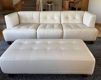 White leather sofa & large ottoman