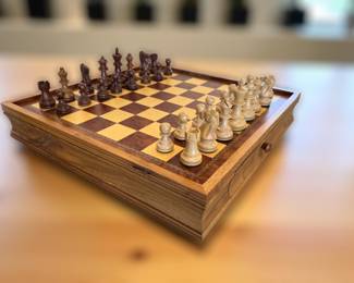 Wooden chess board with storage drawers