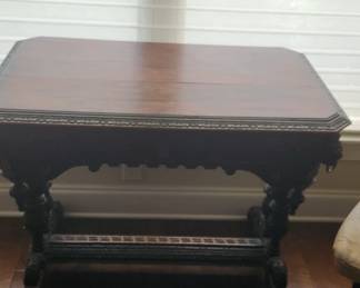 Dutch Wood carved Table with drawer
Ca. 1880
Size L 36 inches (92 cm), W 24 inches (61 cm), H 30 inches (76cm)