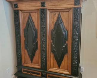 Baroque Armoire Ca. 1670
Attributed to the North Germany area of Friesland
Size: W 73 inches (185 cm) H 85 inches (216cm) D 30 inches (76cm)