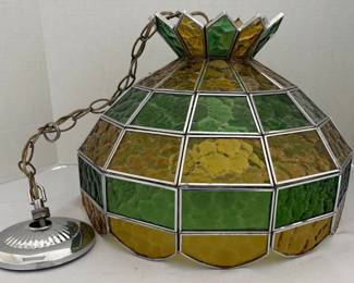 Vintage Underwriters Laboratories Leaded Stained Glass Hanging Light Fixture