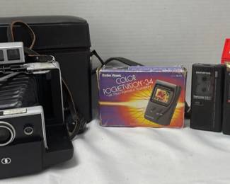 Vintage Polaroid Automatic 250 Land Camera,Radio Shack Color Pocketvision34, SonyOlympus Micro Cas