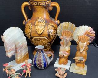 Vintage Carved Bookends, Terra Cotta Pipe And More.