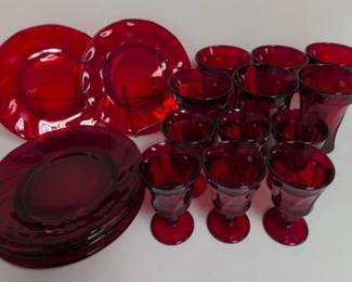 Vintage Ruby Red Depression Glass Set