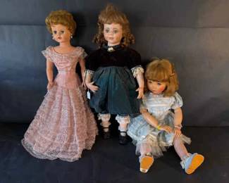 Trio of Large Vinyl Dolls in Period Dresses Sweet Sue and Penelope