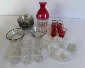 Vintage Glassware Collection Bowls, Shot Glasses, Decanter