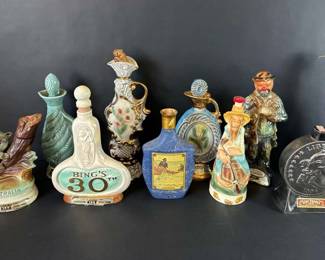 10 Vintage Ceramic Porcelain Whiskey Decanters Jim Beam, Ezra Brooks, More