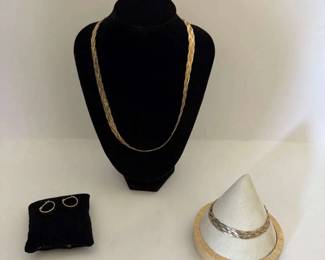 Sterling Silver Necklace Bracelet Set with Hoop Earrings