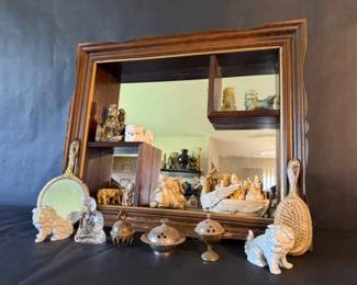 Asian Decorative Collectibles with Mirror Display Case