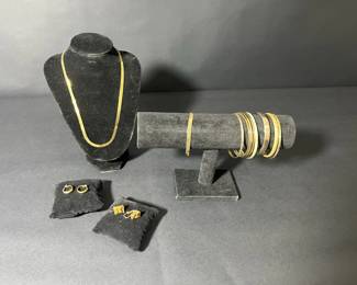 Vintage GoldTone Jewelry Necklace, Bangles Earrings