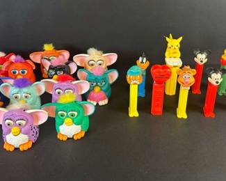 Vintage PEZ Dispensers and 1998 McDonalds Happy Meal Furbies Looney Tunes, Garfield, etc