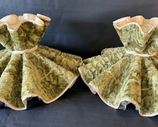 Pair of Vintage Green Velvet Pleated Lampshades