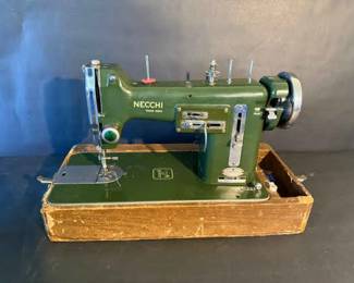 Vintage Necchi BU Sewing Machine Green Heavy Duty Model with Base