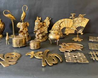 Vintage Brass Asian Decorative Collection Figurines, Symbols Home Dcor