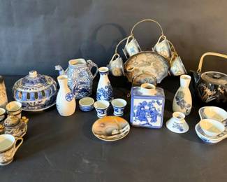 Assorted Asian Porcelain Tea Sake Sets with Decorative Vessels