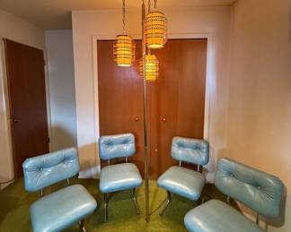 MidCentury Modern Vinyl Chairs Hanging Swag Lamp Set