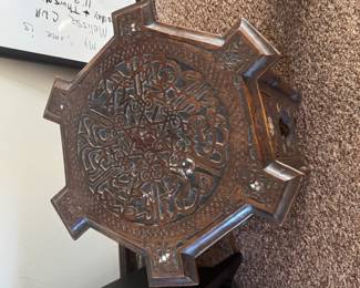 exquisite wood detailed table with mother of pearl inlay
