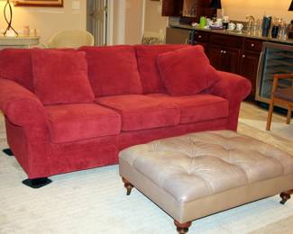 Broyhill Sofa, Leather Ottoman

