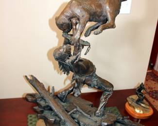 HUGE C. Buck Mahaney Bronze Sculpture “In Harm’s Way”

