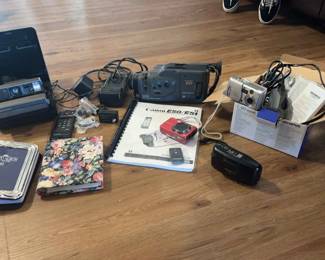 Canon E51 Movie Camera, Vintage Polarold And Olympus, Digital Olympus Camera