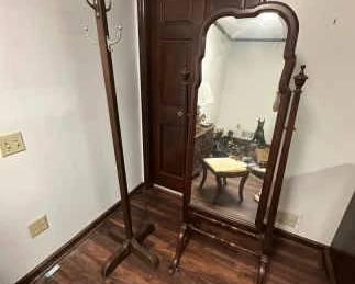 Vintage Hat Rack And Cheval Mirror