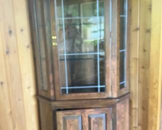 Vintage Corner Hutch With Leaded Glass