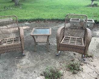 2 Wicker Outside Rockers And Matching Table