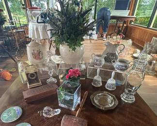 Vintage Avon Porcelain 1977, floral arrangements, glassware, vintage ashtray and more.