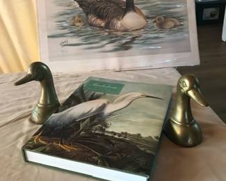 John Jamess Audubon Coffee Table Book, and a Pair Of Brass Duck Head Bookends