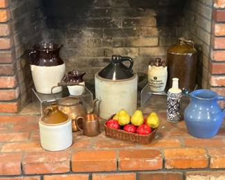 Vintage Crock Jugs, Twotoned Pottery And Fake Fruit