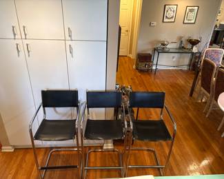  Mark Stam style, black, leather, and chrome tubular Mid Century