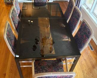 pronto chair, company,  
steel smoked glass Parsons dining table?
vintage


