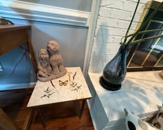 Butterfly Stoneware Table, Statue of Child with Dog