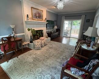 Living Room Set - Large Area Rug, Chairs, Lamps, Fireplace  Decor