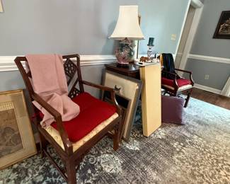 Fine Wooden Chairs, Large Area Rug, Oriental Wall Art