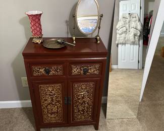 Oriental Cabinet and Decor, Vintage Stand Mirror