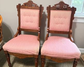Pink Upholstered Fine Wooden Chairs