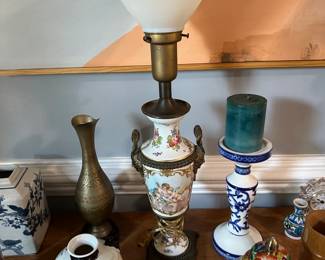 Oriental Cherub Lamp, Goldcastle Hand-Painted Vase, Millefluer Ginger Jar