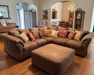 Faux suede sectional with ottoman