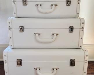 White Faux Leather Stackable Suitcase Set (3)