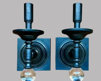 Pair Of Restoration Hardware Brass And Glass Electric Sconces