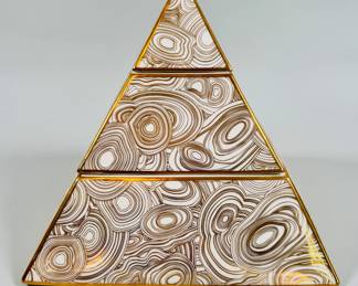 Jonathan Adler Malachite Pyramid 3 Piece Porcelain Box