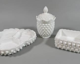 Three Fenton Hobnail Milk Glass Pieces (3)