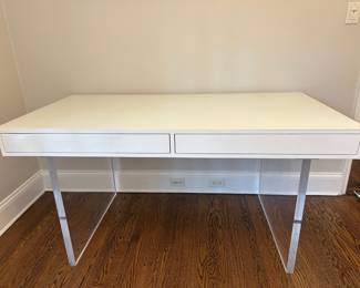 Mod Shop Boutique White Lacquer And Lucite Two Drawer Desk