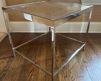 Mitchell Gold Chrome And Glass Side Table