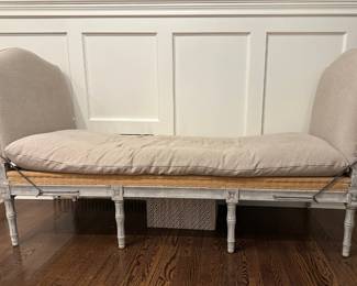 Modern Gustavian Style Farmhouse Linen Upholstered Daybed Bench