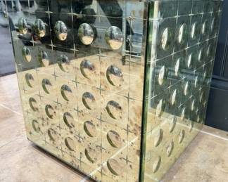 Silver Distressed Mirror Glass Cube Side Table