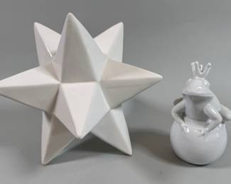 White Home Essentials & Beyond Ceramic Star, And A Porcelain Frog Prince