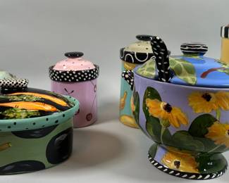 Group Of Droll Designs Hand Painted Ceramic Kitchen Wares